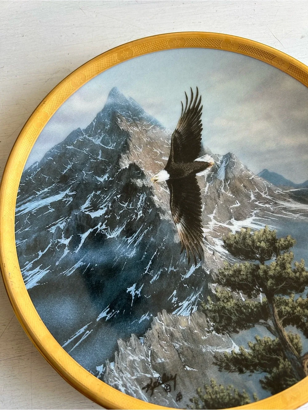 Lenox Gold-Trim Solo Flight Bald Eagle Mountain Collectible Wall Plate